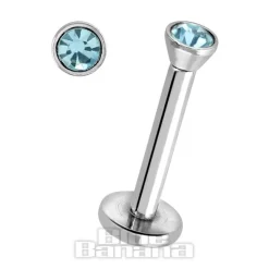 Blue Banana Polished Surgical Steel 1.2mm Internally Threaded Jewelled Labret (Aqua)