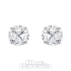 Blue Banana Polished Titanium Round Crystal Stud Earrings (Clear Crystal)