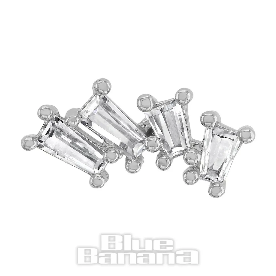 Blue Banana Polished Titanium 1.2 X 8mm 4 Stones Threadless Labret (Silver)