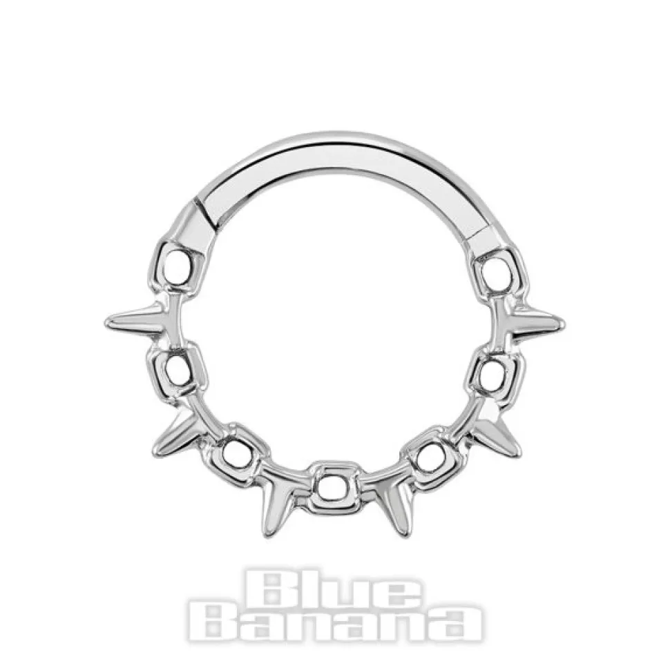 Blue Banana Polished Titanium 1.2 X 8mm Hinged Segment Ring Spikes Chain (Silver)