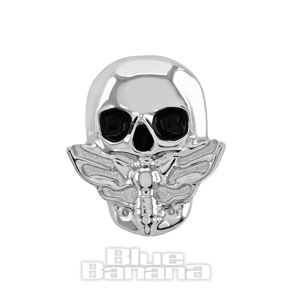 Blue Banana Polished Titanium Skull Bee Threadless Top (Silver)