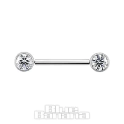 Blue Banana Polished Titanium Cubic Zirconia Threadless Nipple Bar Balls (Clear)
