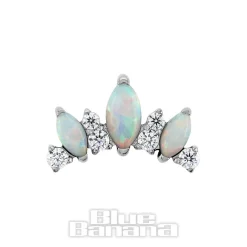 Blue Banana Polished Titanium Tri Tear Synthetic Opal & Cubic Zirconia Threadless Top (Silver)