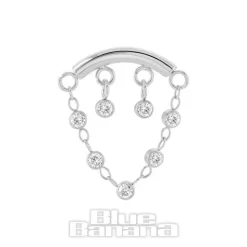 Blue Banana Polished Titanium 1.2 x 8mm Bar Double Drop Gems Threadless Labret (Silver)