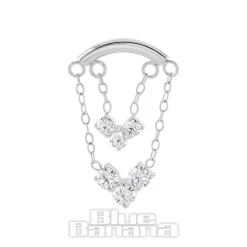 Blue Banana Polished Titanium 1.2 x 8mm Bar Double Chain & 3 Gem Threadless Labret (Silver)