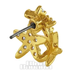 Blue Banana Polished Titanium 1.2 X 8mm 3 Star Threadless Labret (Gold)