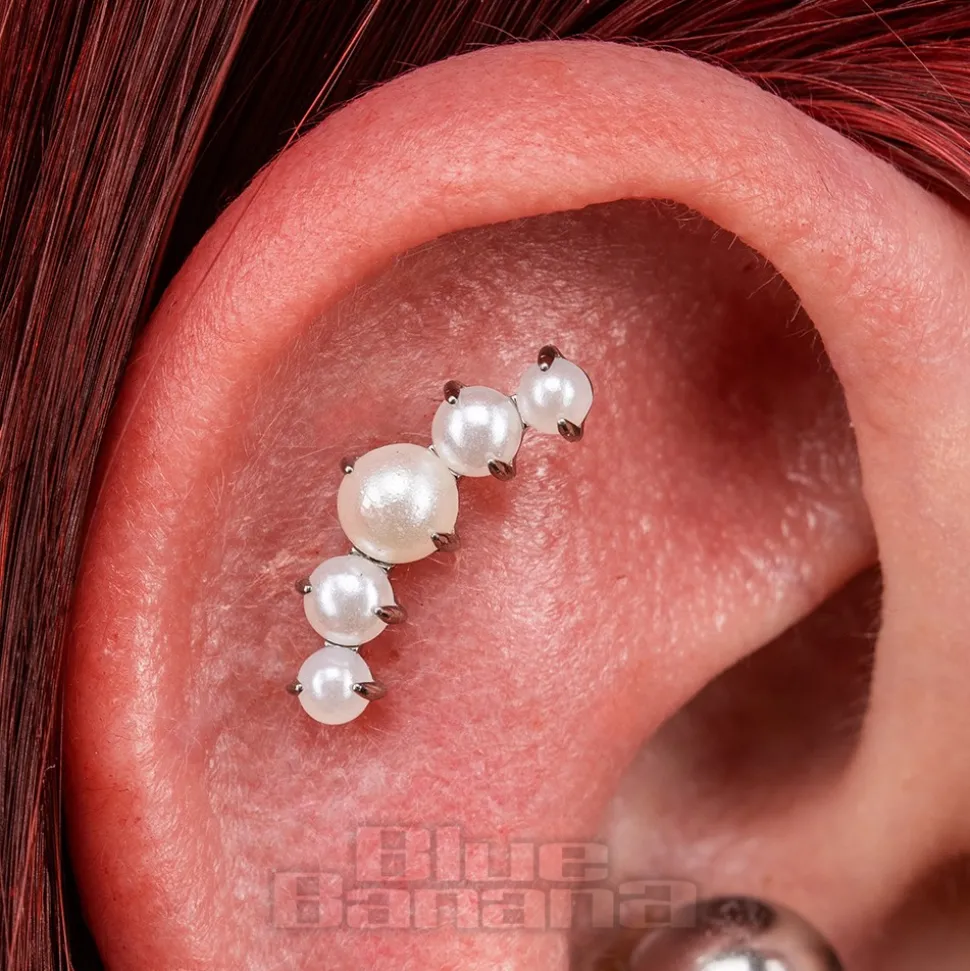 Blue Banana Polished Titanium 1.2x10mm Pearl Threadless Labret (Pearl)