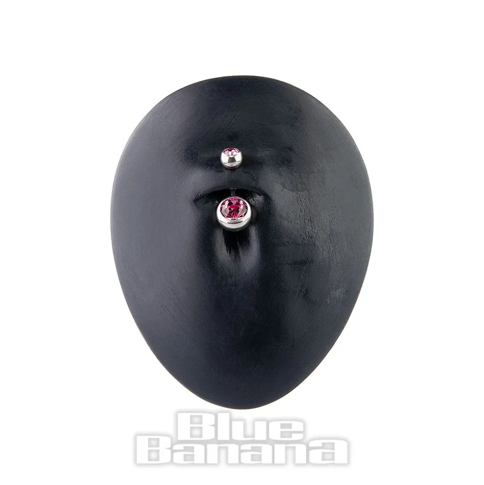 Blue Banana Polished Titanium 1.6mm Double Jewelled Navel Bar (Pink)