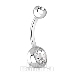 Blue Banana Polished Titanium 1.6mm Double Jewelled Navel Bar (Crystal)