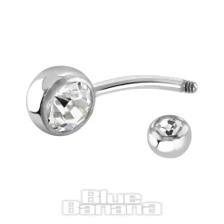 Blue Banana Polished Titanium 1.6mm Double Jewelled Navel Bar (Crystal)