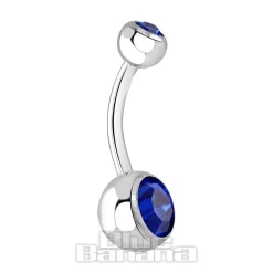 Blue Banana Polished Titanium 1.6mm Double Jewelled Navel Bar (Capri)