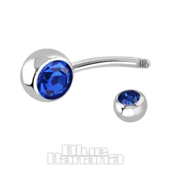 Blue Banana Polished Titanium 1.6mm Double Jewelled Navel Bar (Capri)