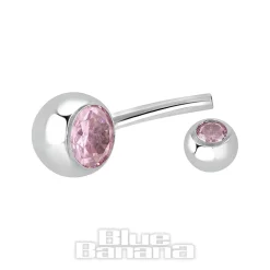 Blue Banana Polished Titanium 1.6mm Double Jewelled Navel Bar (Rose)