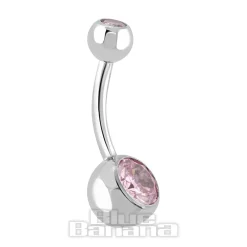 Blue Banana Polished Titanium 1.6mm Double Jewelled Navel Bar (Rose)