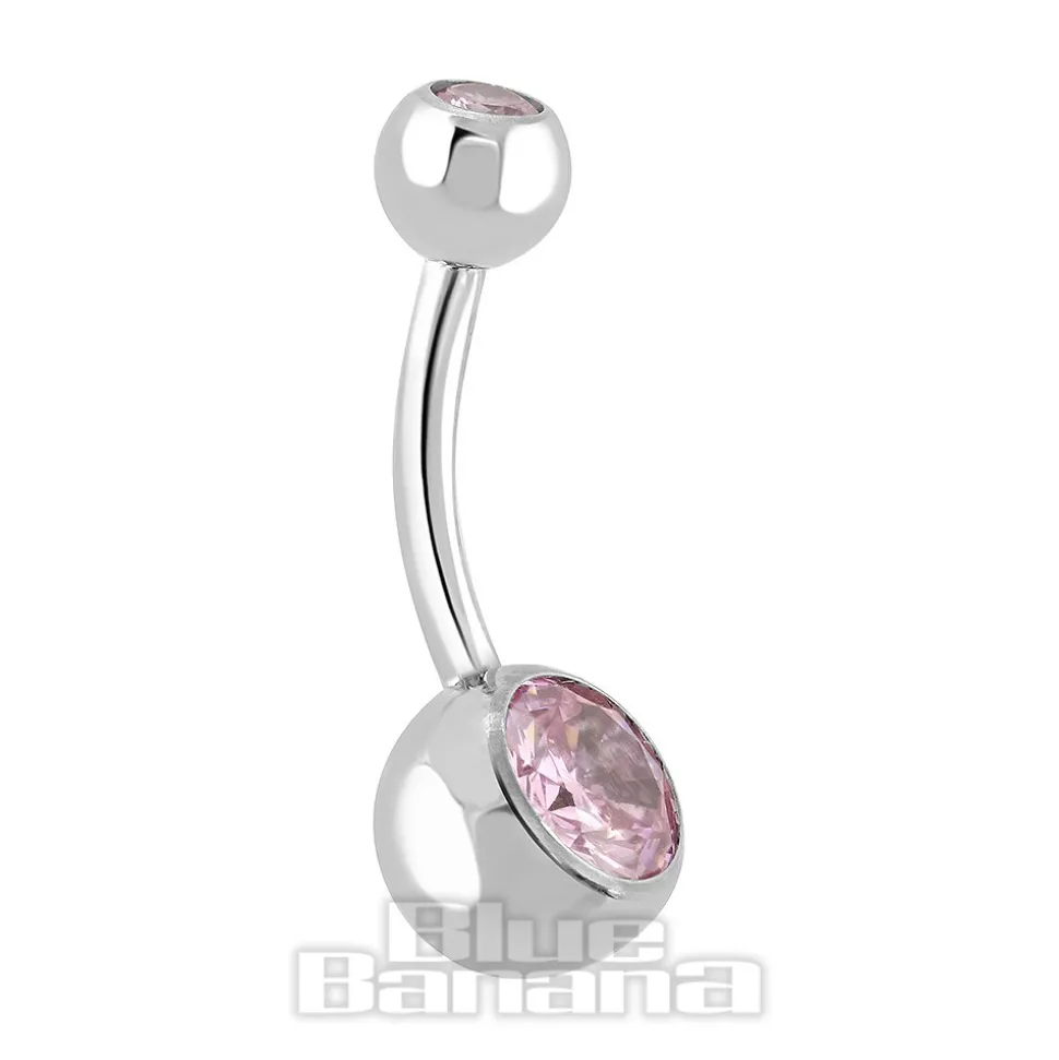Blue Banana Polished Titanium 1.6mm Double Jewelled Navel Bar (Rose)