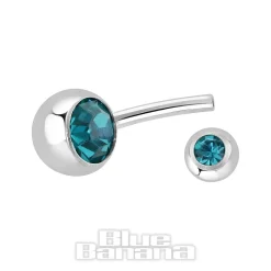 Blue Banana Polished Titanium 1.6mm Internally Threaded Double Jewelled Navel Bar (Zircon Blue)