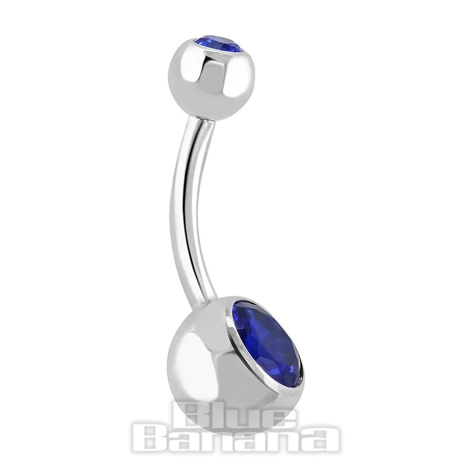 Blue Banana Polished Titanium 1.6mm Double Jewelled Navel Bar (Capri)