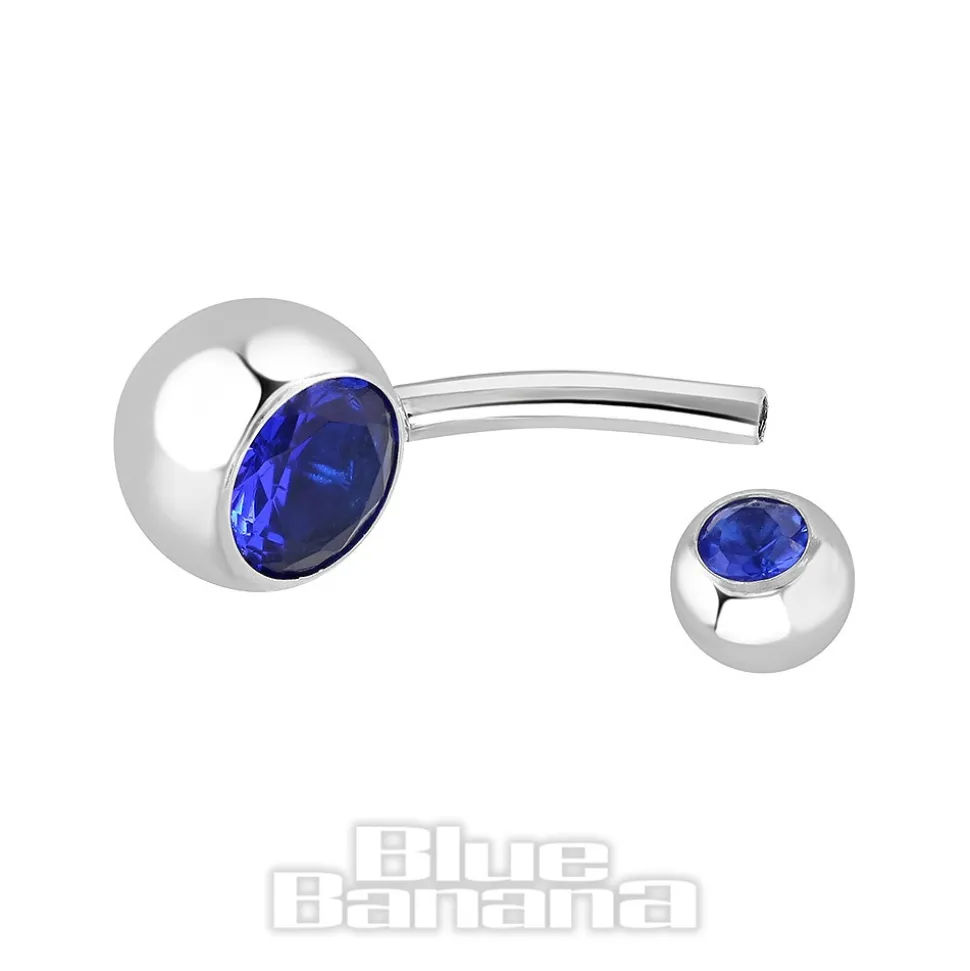 Blue Banana Polished Titanium 1.6mm Double Jewelled Navel Bar (Capri)