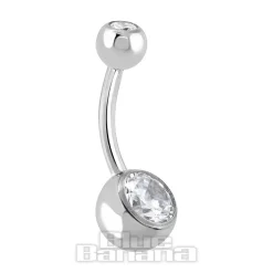 Blue Banana Polished Titanium 1.6mm Internally Threaded Double Jewelled Navel Bar (Crystal)
