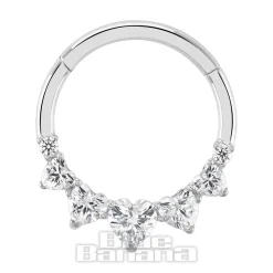 Blue Banana Polished Titanium 5 Heart Hinged Segment Ring (Silver)