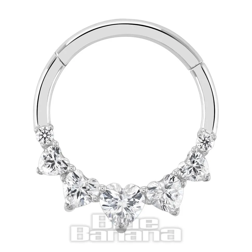 Blue Banana Polished Titanium 5 Heart Hinged Segment Ring (Silver)