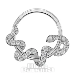 Blue Banana Polished Titanium Snake Hinged Segment Ring (Silver)