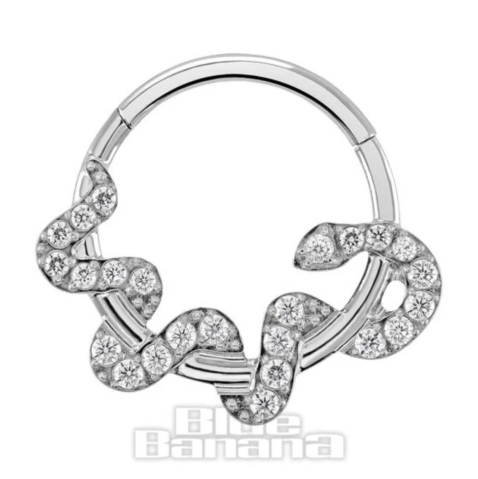 Blue Banana Polished Titanium Snake Hinged Segment Ring (Silver)