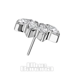 Blue Banana Polished Titanium Cubic Zirconia Row Threadless Top (Silver)