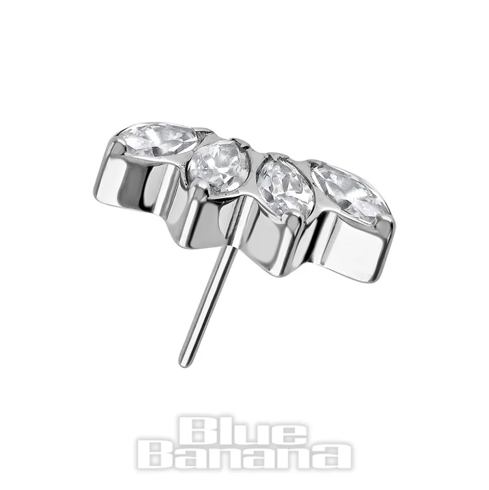 Blue Banana Polished Titanium Cubic Zirconia Row Threadless Top (Silver)