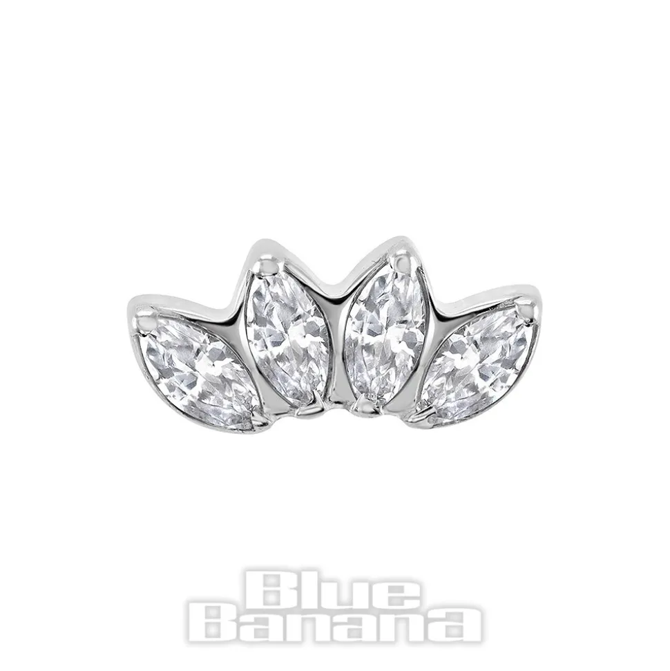 Blue Banana Polished Titanium Cubic Zirconia Row Threadless Top (Silver)
