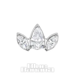 Blue Banana Polished Titanium Cubic Zirconia Trio Threadless Top (Silver)