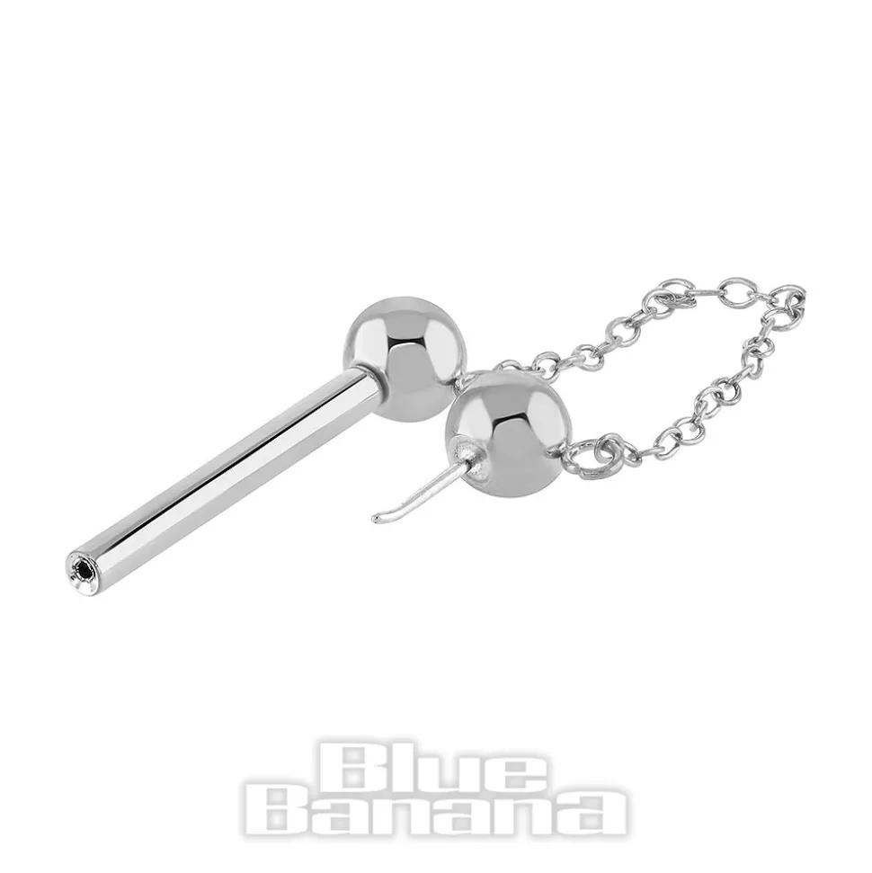 Blue Banana Polished Titanium Chain Threadless Nipple Bar (Silver)