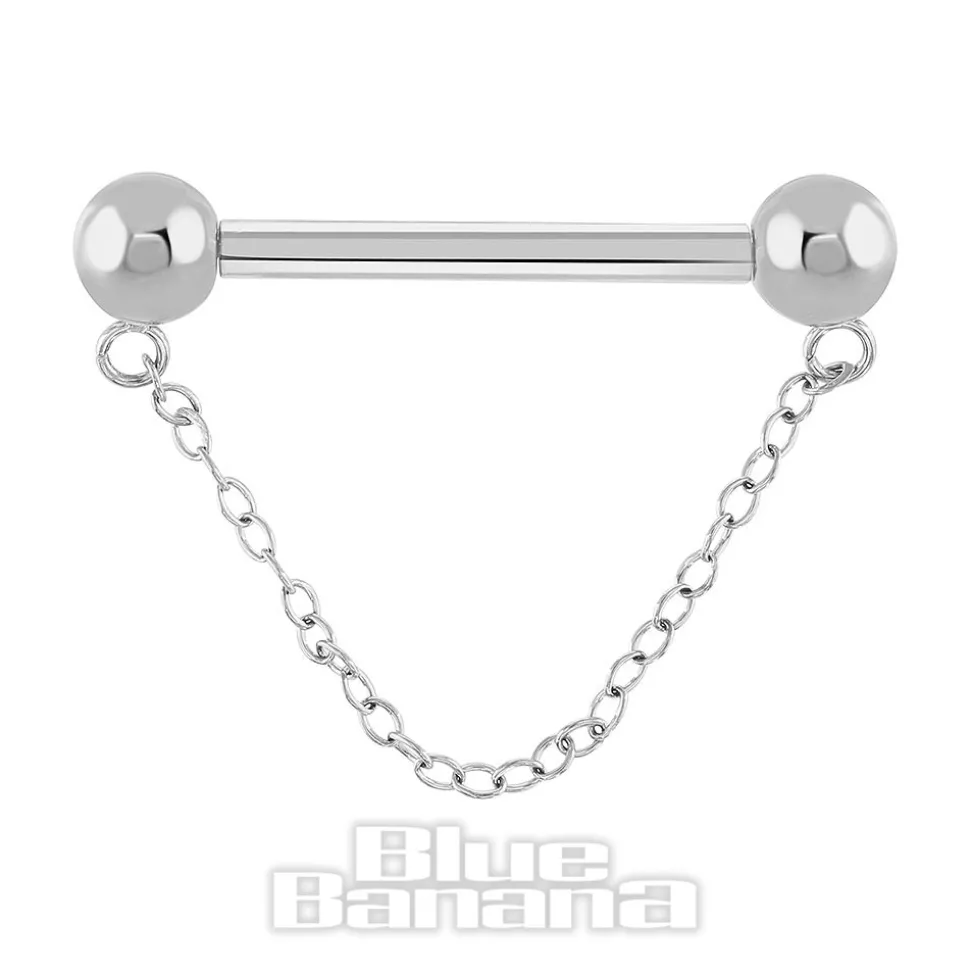 Blue Banana Polished Titanium Chain Threadless Nipple Bar (Silver)