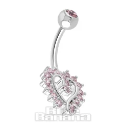 Blue Banana Polished Titanium 1.6 X 10mm Externally Threaded Navel Bar Heart Stones (Rose)