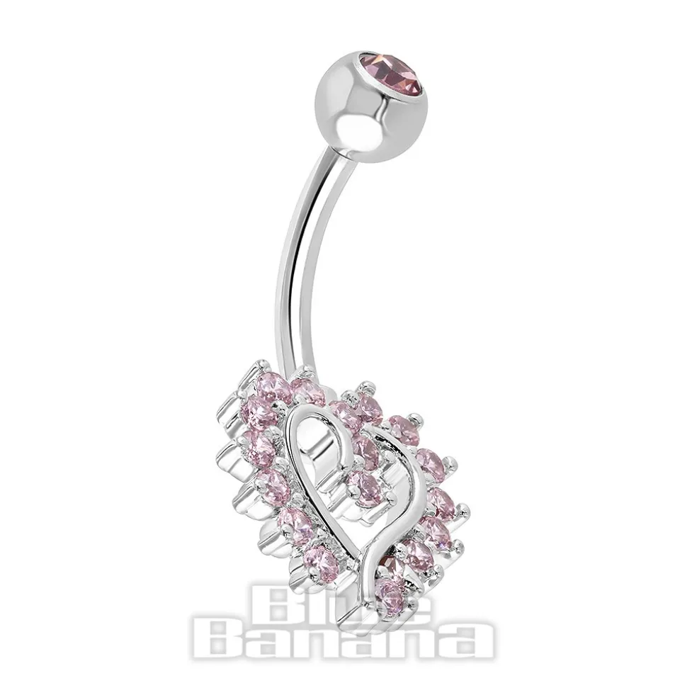 Blue Banana Polished Titanium 1.6 X 10mm Externally Threaded Navel Bar Heart Stones (Rose)