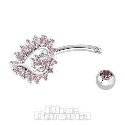 Blue Banana Polished Titanium 1.6 X 10mm Externally Threaded Navel Bar Heart Stones (Rose)