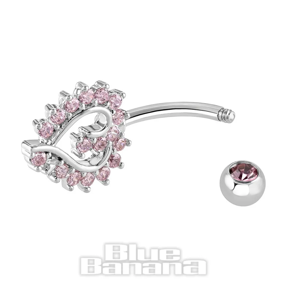 Blue Banana Polished Titanium 1.6 X 10mm Externally Threaded Navel Bar Heart Stones (Rose)