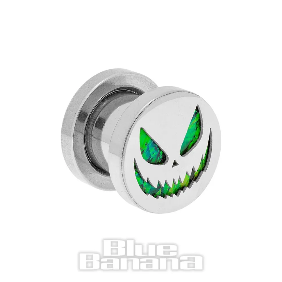 Blue Banana Pumpkin Surgical Steel Tunnel (Silver/Green)