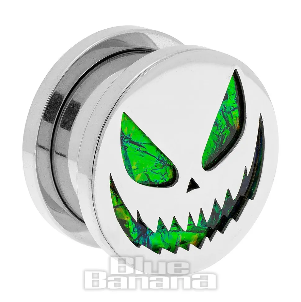 Blue Banana Pumpkin Surgical Steel Tunnel (Silver/Green)