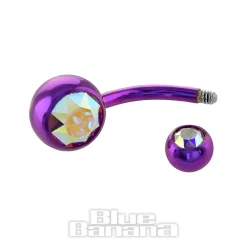 Blue Banana Purple Coloured Titanium 1.6mm Double Jewelled Navel Bar (Aurora Borealis)