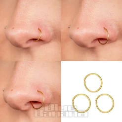 Blue Banana Pvd Gold 3 Pack Assorted Seamless Nose Ring (Gold)