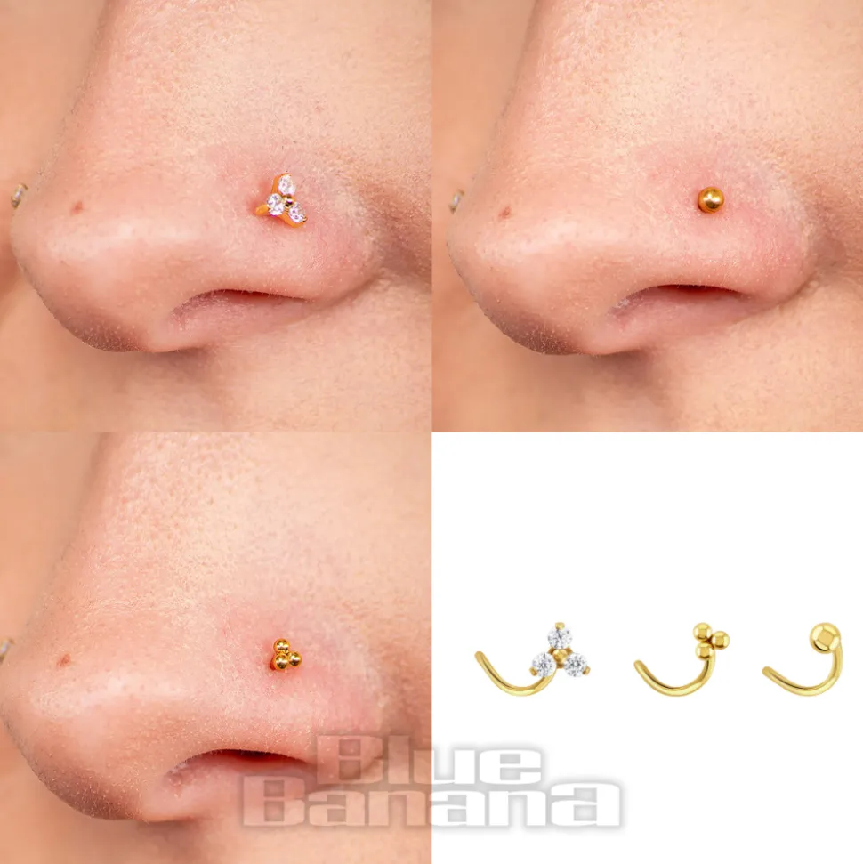 Blue Banana Pvd Gold 3 Pack Assorted Jewelled Nose Stud (Gold)