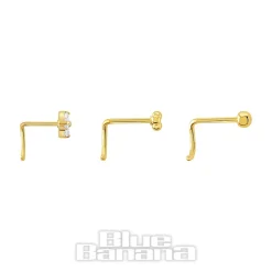 Blue Banana Pvd Gold 3 Pack Assorted Jewelled Nose Stud (Gold)