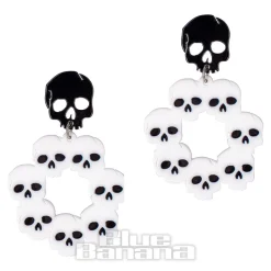 Blue Banana Ring Of Skulls Earrings (Black/White)
