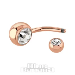 Blue Banana Rose Gold 1.6mm Double Jewelled Navel Bar (Crystal)