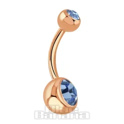 Blue Banana Rose Gold 1.6mm Double Jewelled Navel Bar (Aqua)