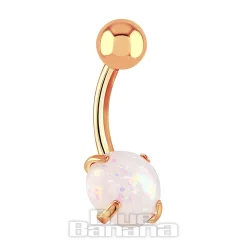 Blue Banana Rose Gold 1.6mm Opal Navel Bar (White)