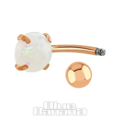 Blue Banana Rose Gold 1.6mm Opal Navel Bar (White)