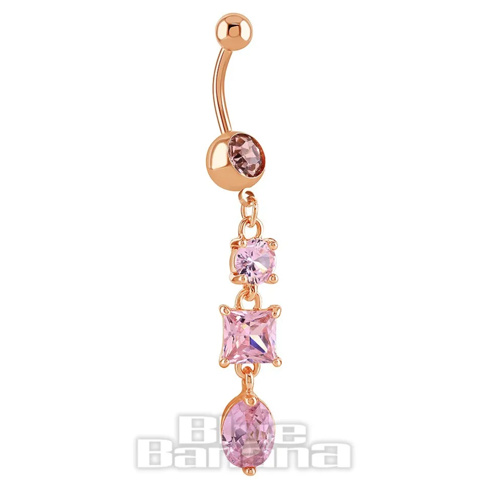 Blue Banana Rose Gold Surgical Steel 1.6 x 10mm Dangle Jewel Navel Bar (Rose)