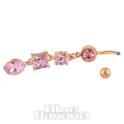 Blue Banana Rose Gold Surgical Steel 1.6 x 10mm Dangle Jewel Navel Bar (Rose)